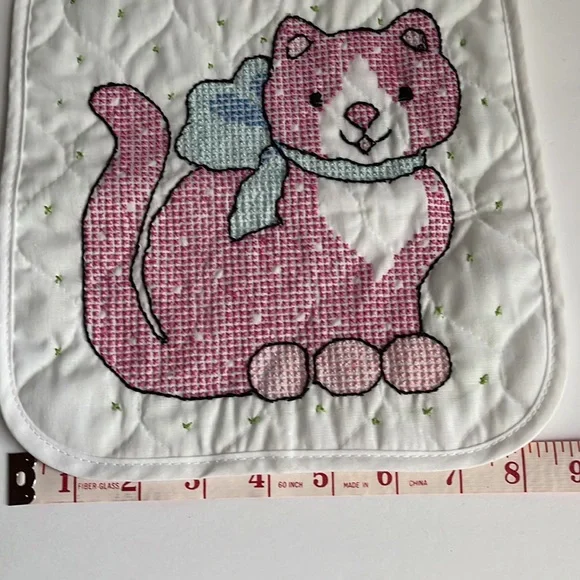 Handmade Quilted Baby Bib Cross-stitch Cat Kitten Cross Stitch - Picture 12 of 13